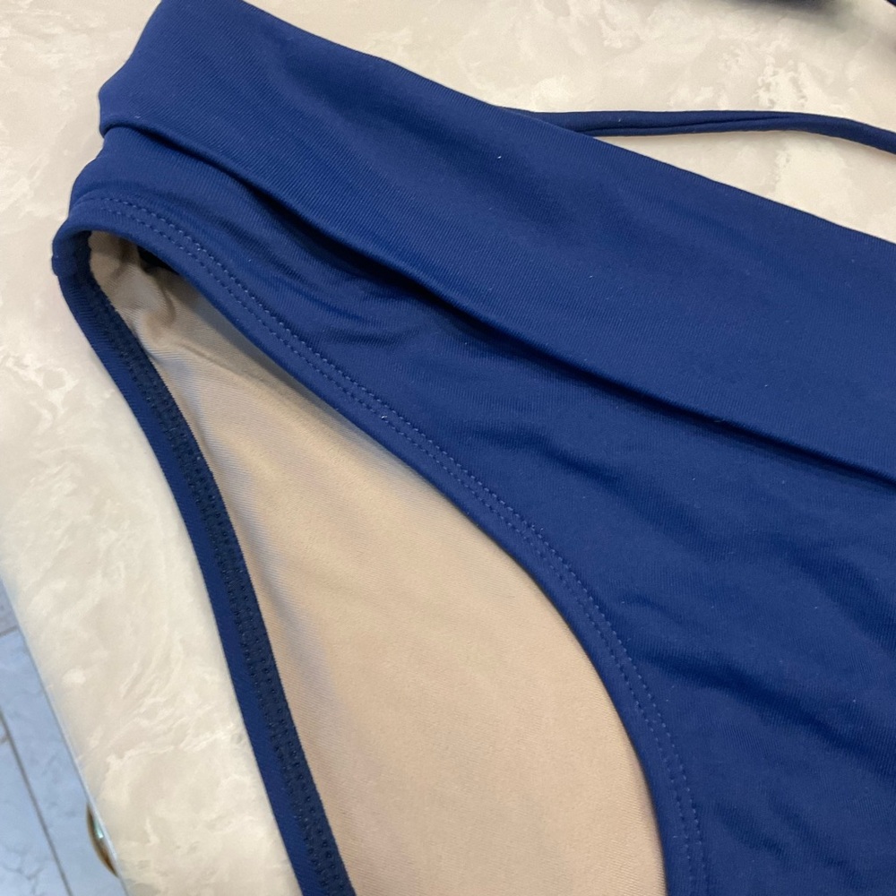 Jo de Mer Two Piece Navy Bikini, Triangle Top, Gold Ring Bottom Detail, Sz 2-Med - Picture 7 of 10